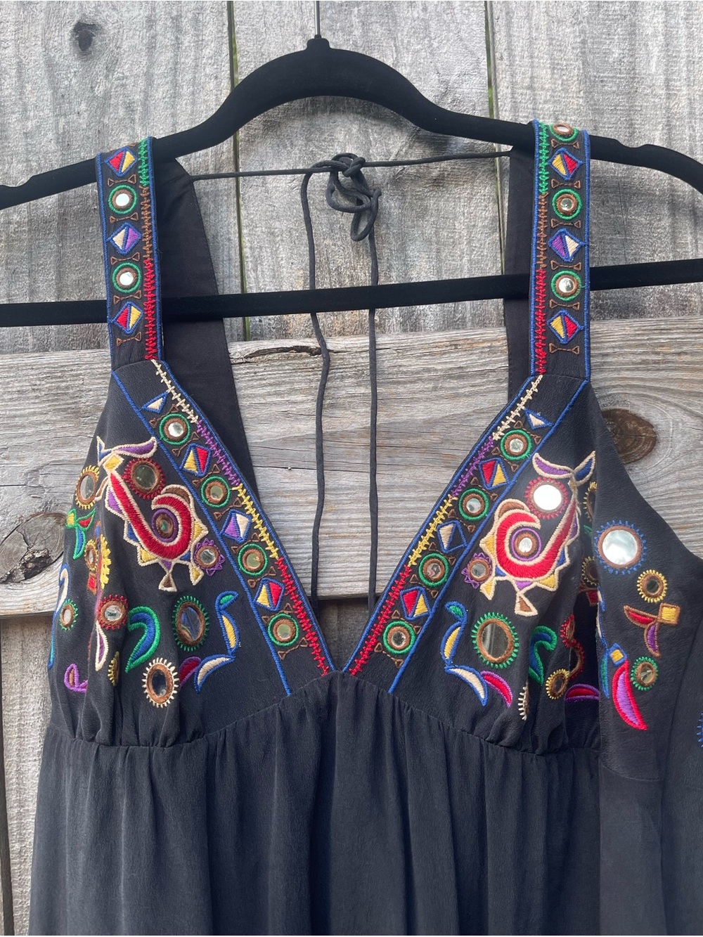 Tibi Black Silk Dress with Embroidered Multicolor Accents Sz 10 - Picture 2 of 16